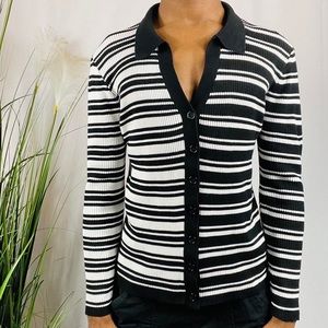 Black and White Striped Cardigan